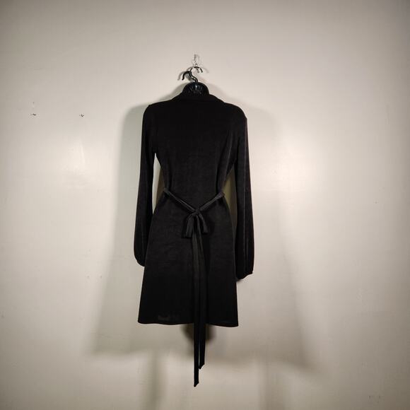 WILD FABLE Faux Wrap Mini Dress Womens S Black Slinky Knit LS Retro 70s Inspired - Picture 3 of 12